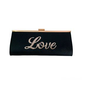Clutch Purse "Love" Bling INC International Concepts Black Gold 10.25" x 5" NEW